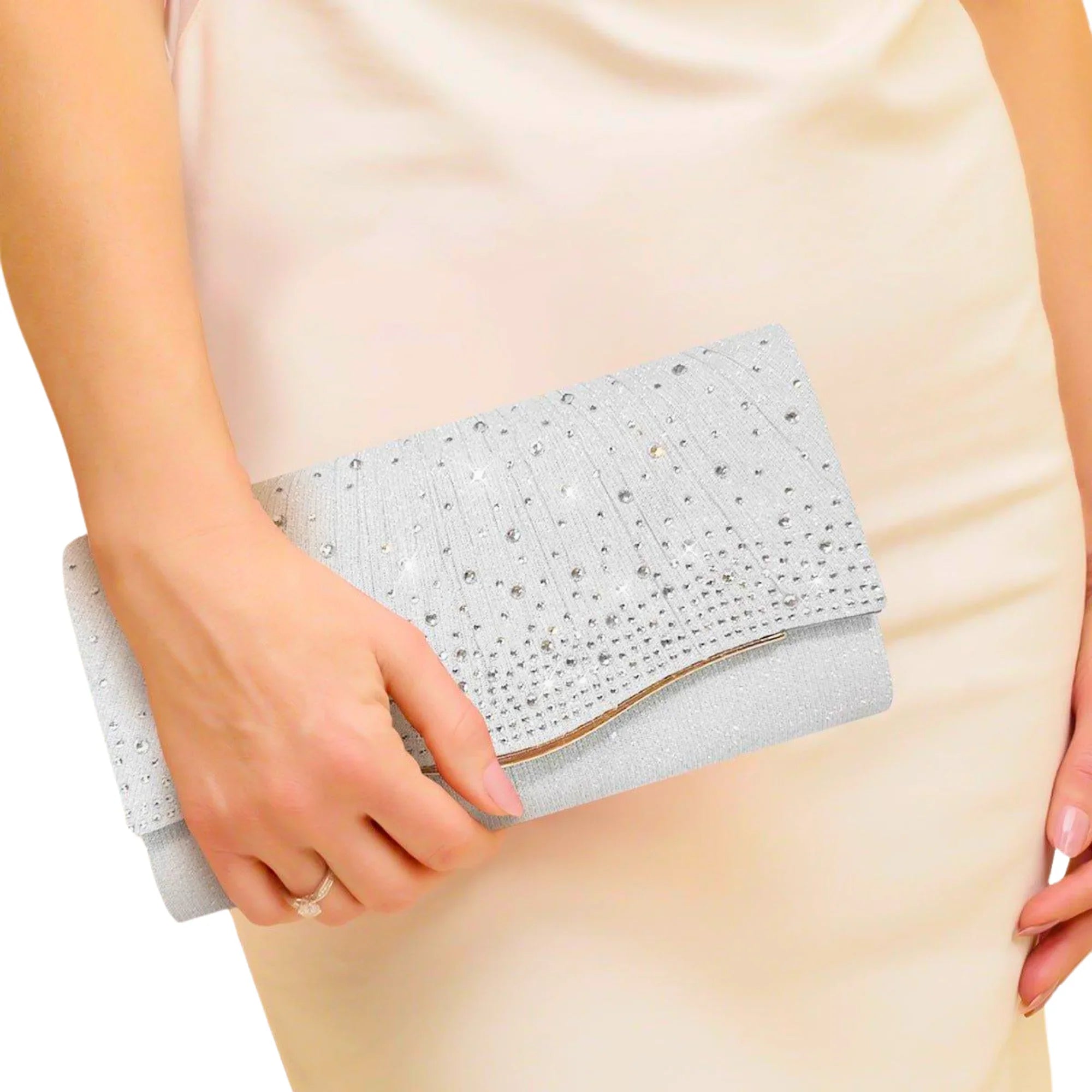 clutch abendtasche satin pu acryl schwarz silber gold logofrei kompakt