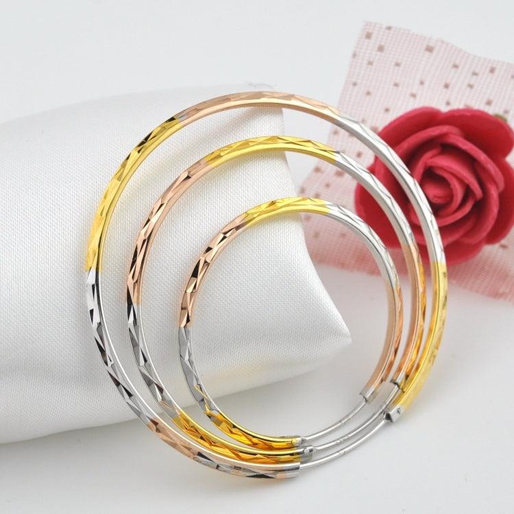 Tri-color Silver Earrings Female 925 Sterling Silver Color Gold-plated Ear Hoop Earrings