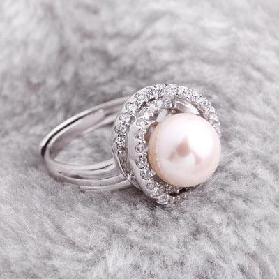 S925 silver inlaid zircon pearl ring