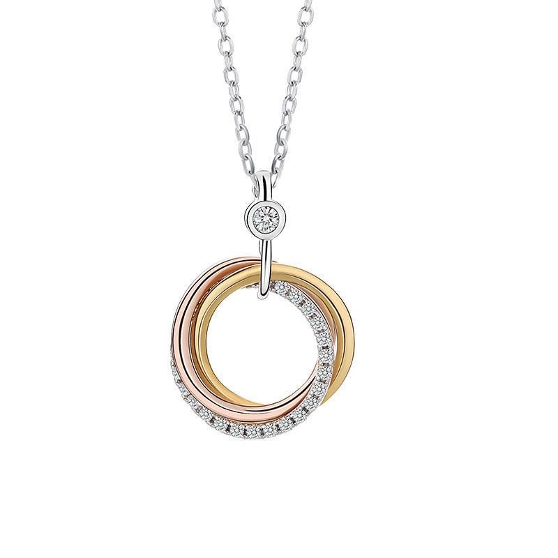 Fashion Three-ring Three-color Diamond S925 Silver Necklace