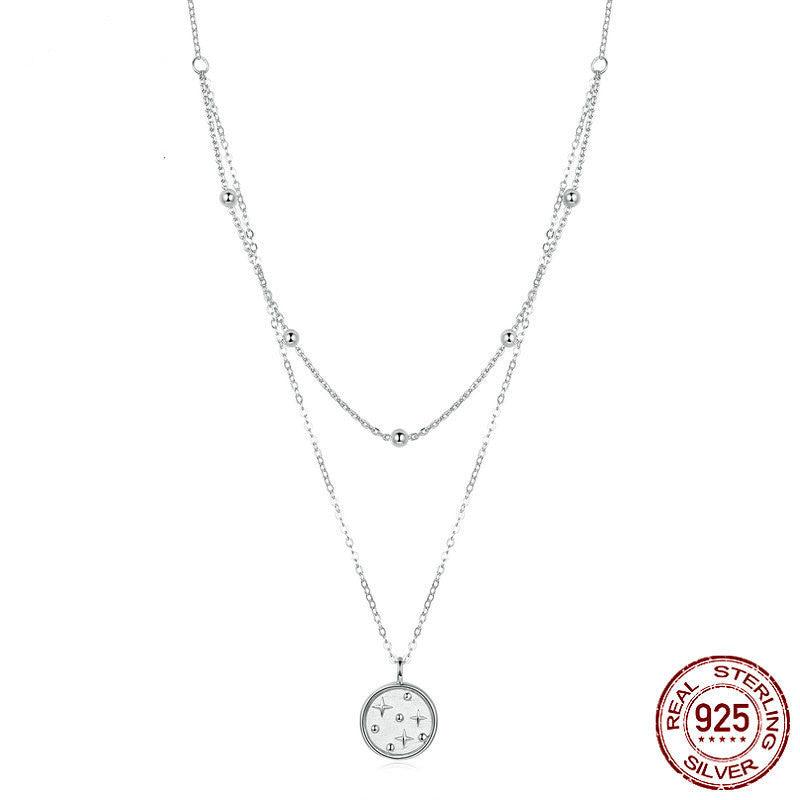 Silver double star necklace