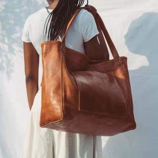 Vintage Leder-Shopper für Damen in Schwarz, Goldbraun und Rotbraun – Edles Design mit viel Stauraum.