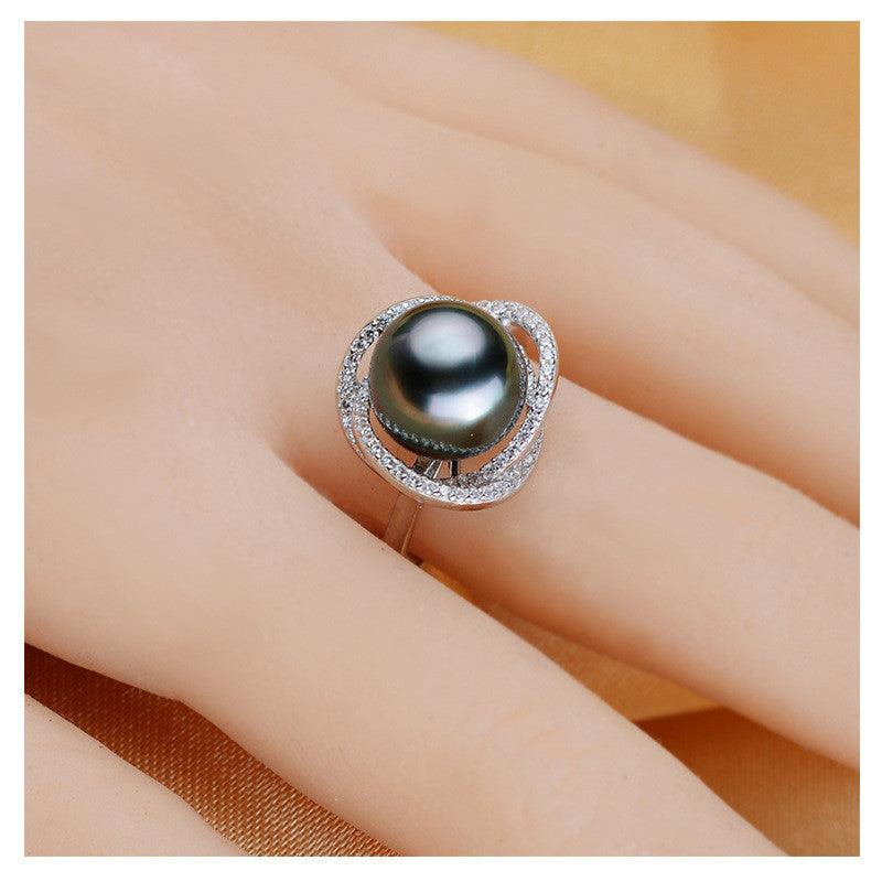 Tahitian Black Pearl Ring 10-11mm Ring 925 Silver Sea Pearl