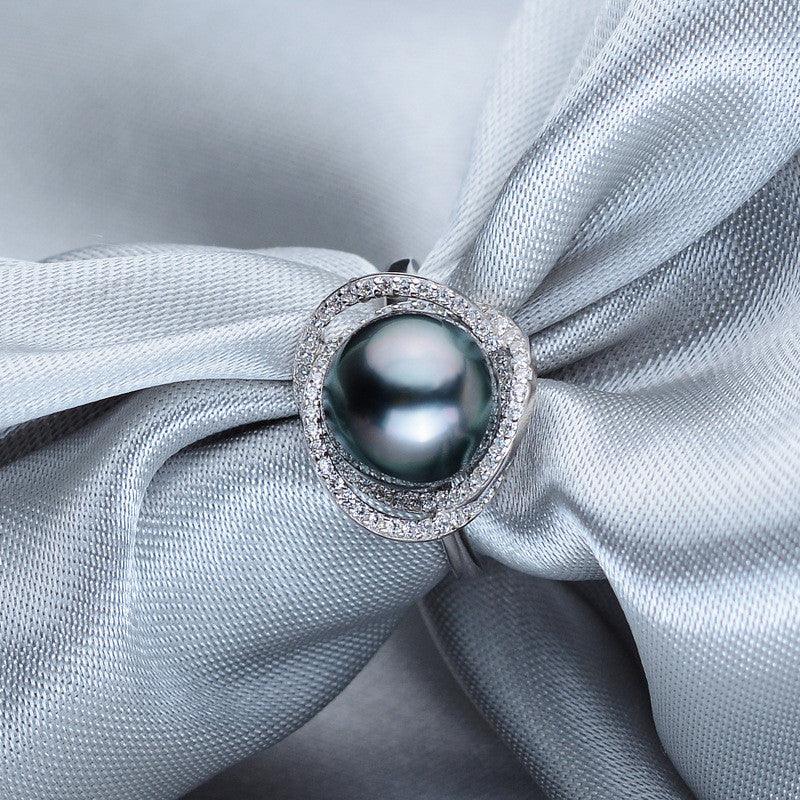 Tahitian Black Pearl Ring 10-11mm Ring 925 Silver Sea Pearl