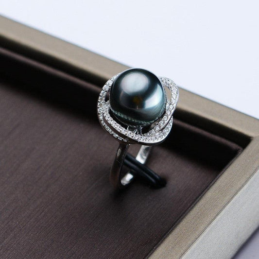 Tahitian Black Pearl Ring 10-11mm Ring 925 Silver Sea Pearl