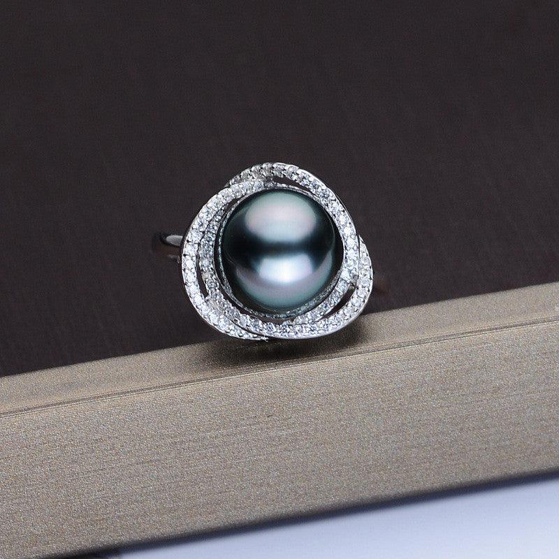 Tahitian Black Pearl Ring 10-11mm Ring 925 Silver Sea Pearl