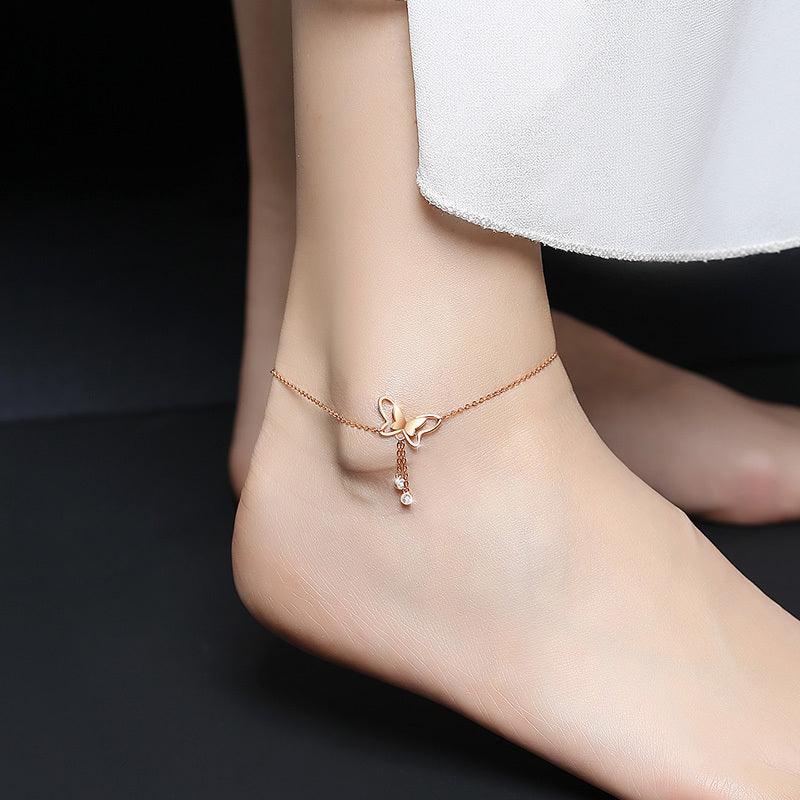 Butterfly Anklet Female Sterling Silver New Fashion Ins Forest Net Red Does Not Fade Valentine'S Day Gift For Girlfriend