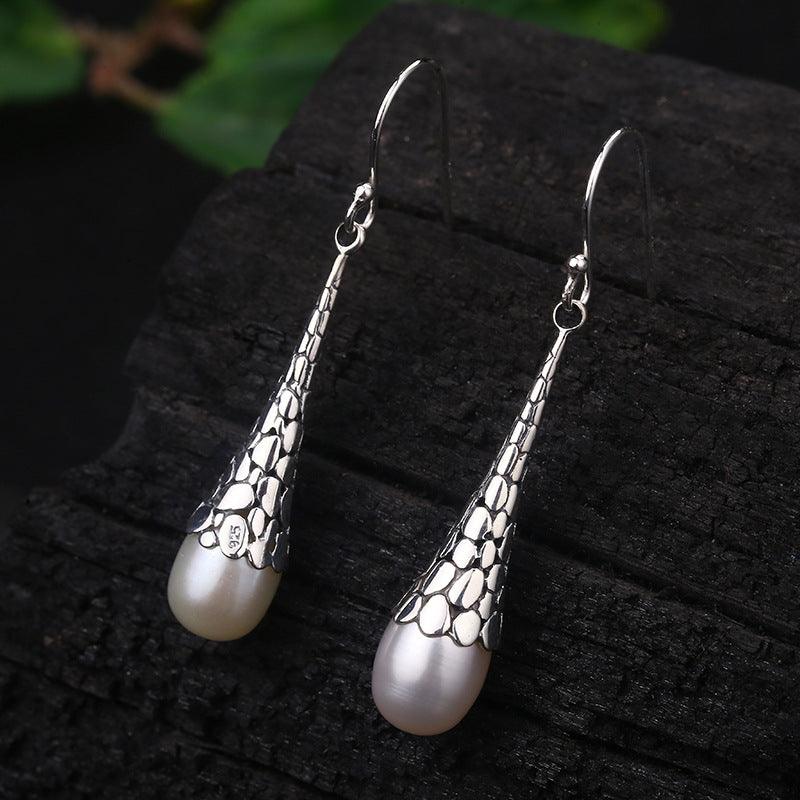 S925 Sterling Silver Drop Earrings With Retro Temperament