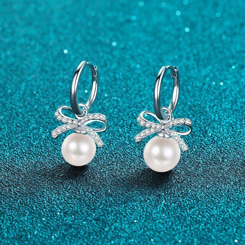 Sterling Silver Freshwater Pearl Moissanite Earrings