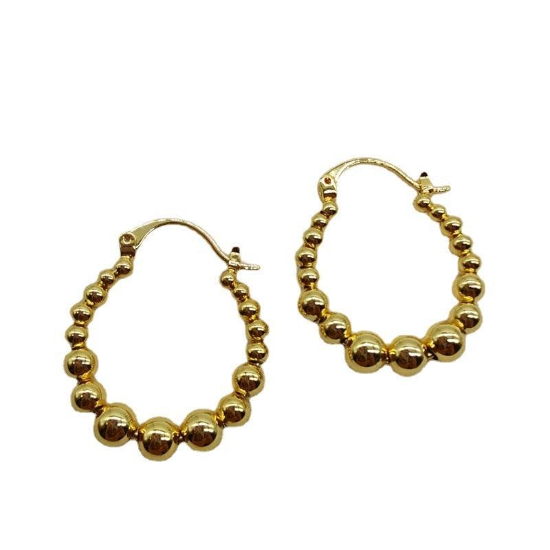 Gold Ball Hoop Earrings Beaded Circle Ear Clip