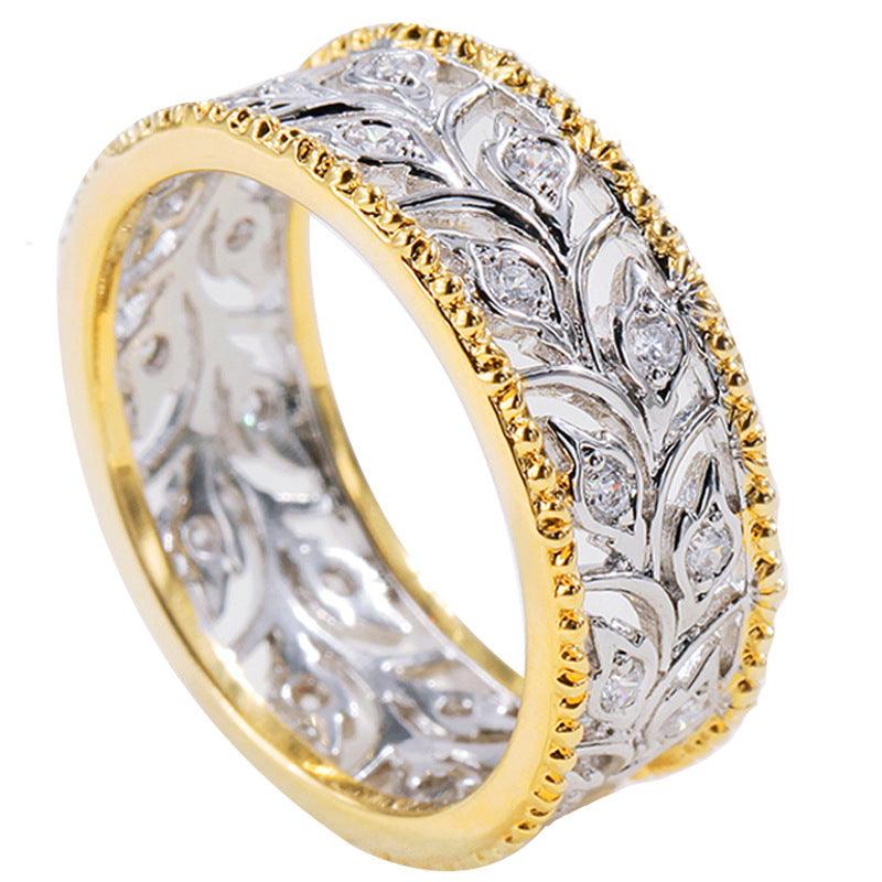 Silver Two-tone Gold-plated Zircon Inlaid Ring Women