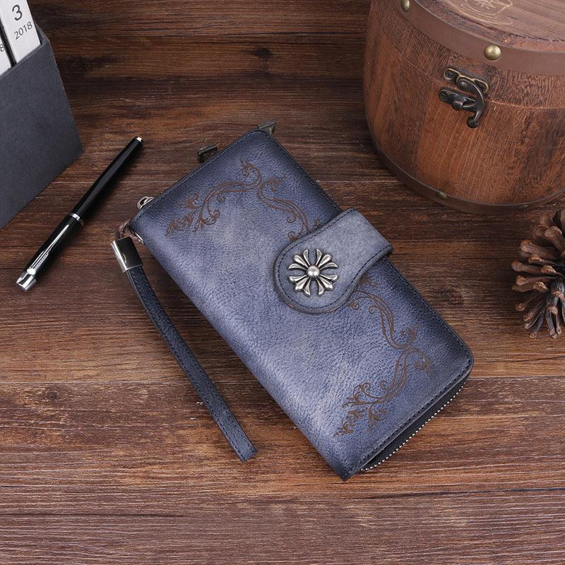 Cowhide hand-polished long wallet for women