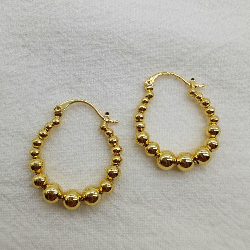 Gold Ball Hoop Earrings Beaded Circle Ear Clip