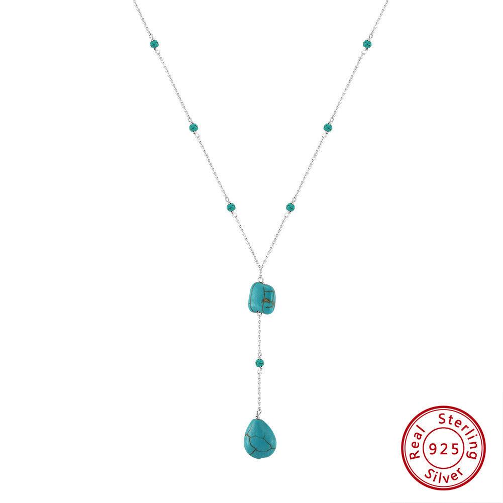 Drop-shaped Turquoise Pendant Sterling Silver Necklace