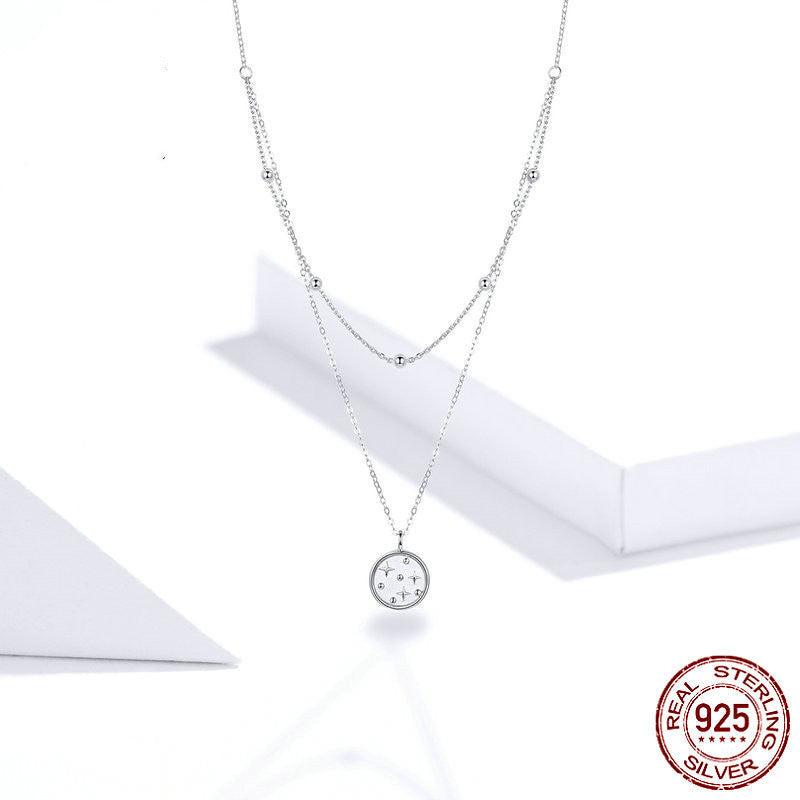 Silver double star necklace