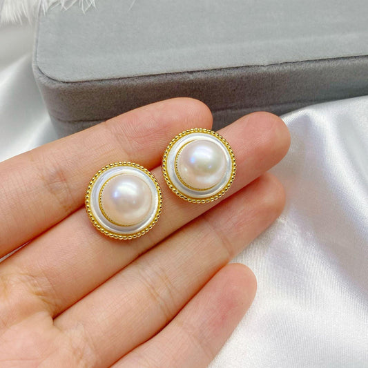 S925 Silver Inlaid Tian Natural Freshwater Pearl Earrings