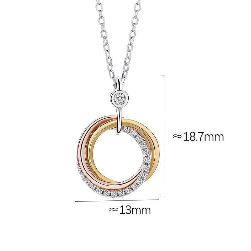 Fashion Three-ring Three-color Diamond S925 Silver Necklace