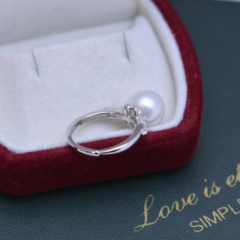 Freshwater 10-11mm White Perfect Circle Pearl Ring Female S925 Silver Simple Opening