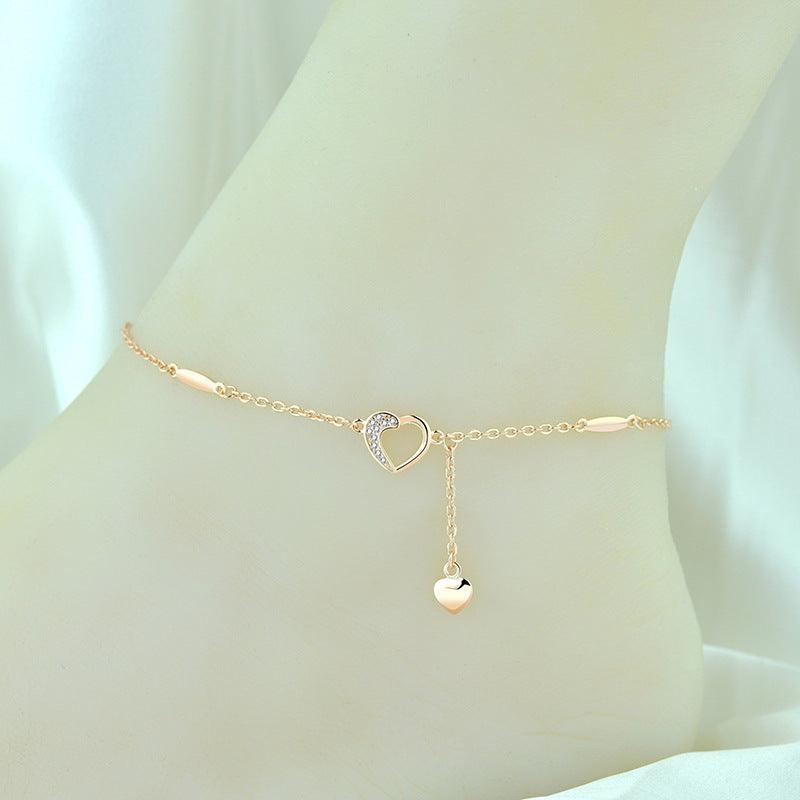 S925 Sterling Silver Rose Gold Plated Anklet Female Temperament Japanese And Korean Net Red Silver Jewelry