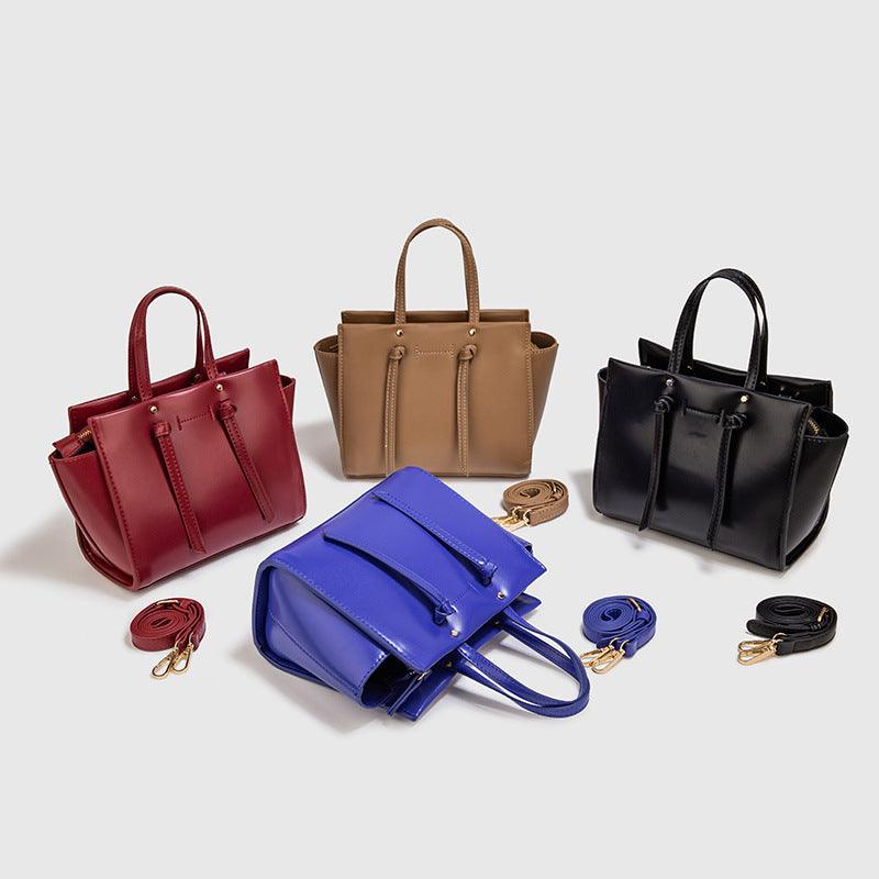 Luxuriöse Damenhandtasche aus PU-Leder in Schwarz, Blau, Weinrot und Aprikose – elegant und geräumig.