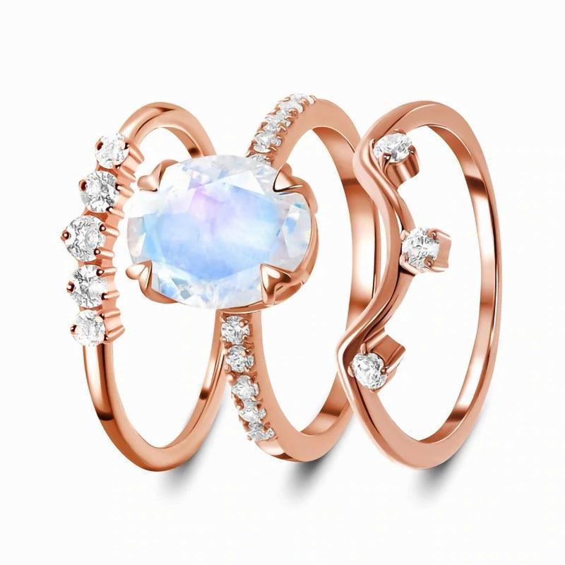 Sterling Silver Multilayer Moonstone Rose Gold Ring Women