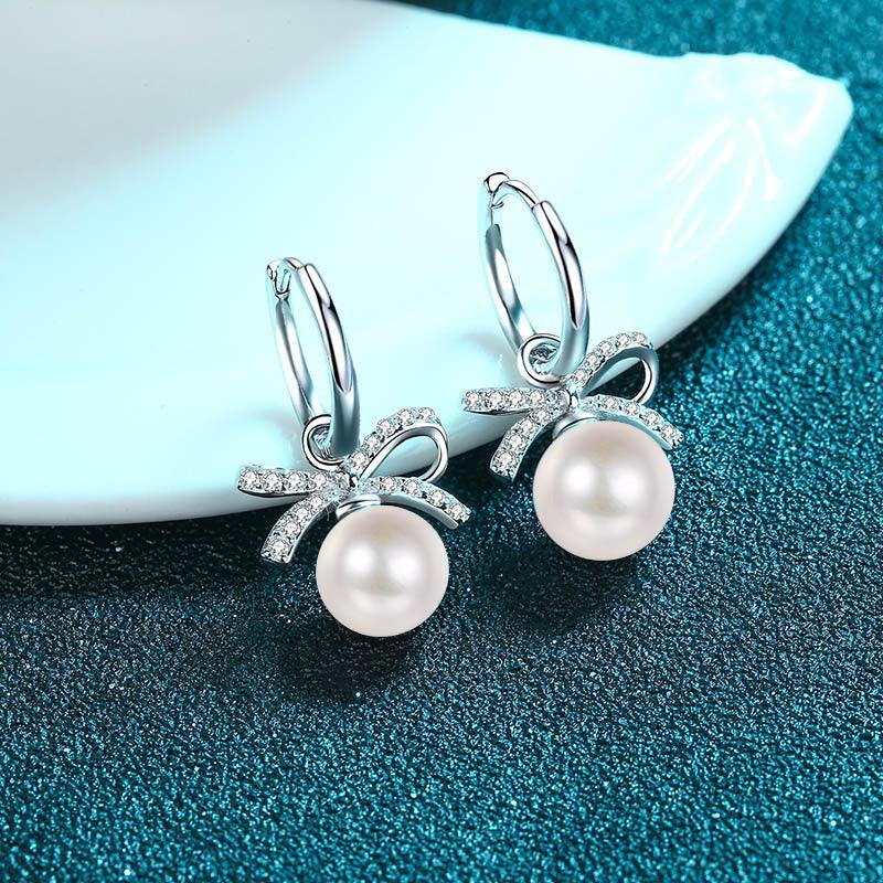 Sterling Silver Freshwater Pearl Moissanite Earrings