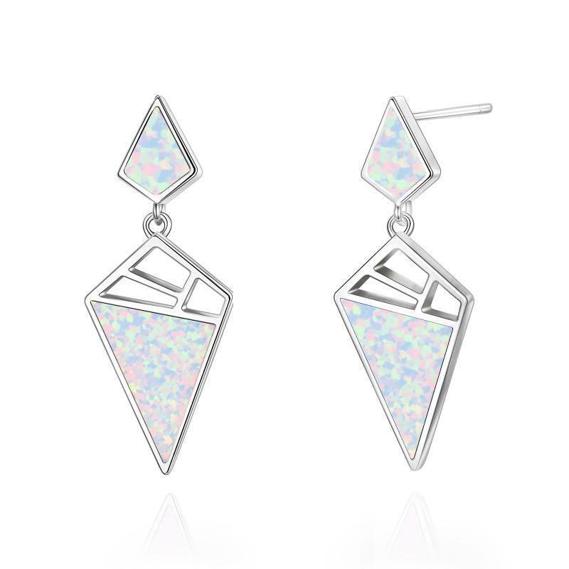 925 Sterling Silver Geometric With Opal Dangle Drop Stud Earrings