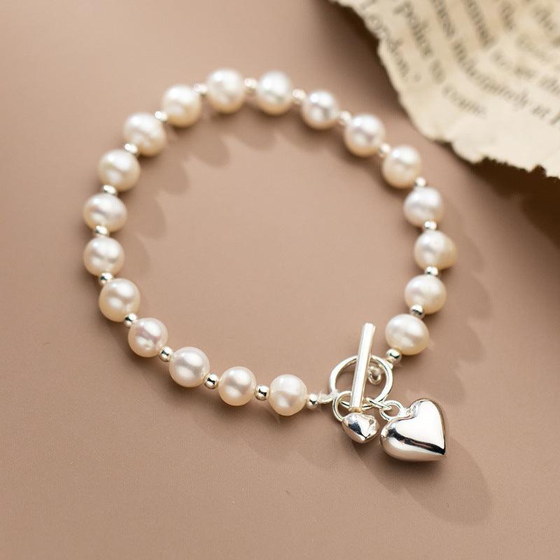 Silver Love Pearl Light Bead Bracelet Heart-shaped