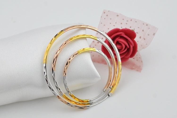 Tri-color Silver Earrings Female 925 Sterling Silver Color Gold-plated Ear Hoop Earrings