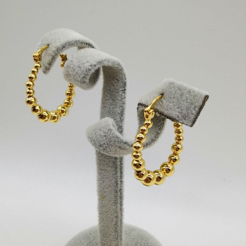 Gold Ball Hoop Earrings Beaded Circle Ear Clip