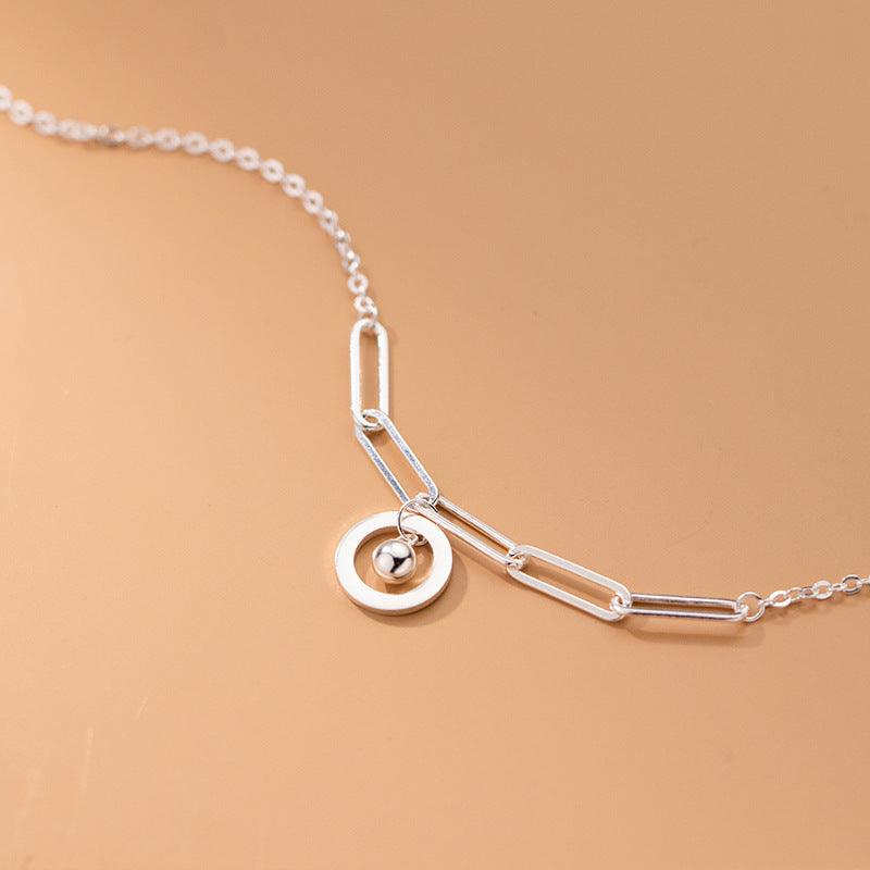 Silver Anklet Women's Korean-style Chain Hollow Geometry Round Light Bead Simple Personality Bracelet