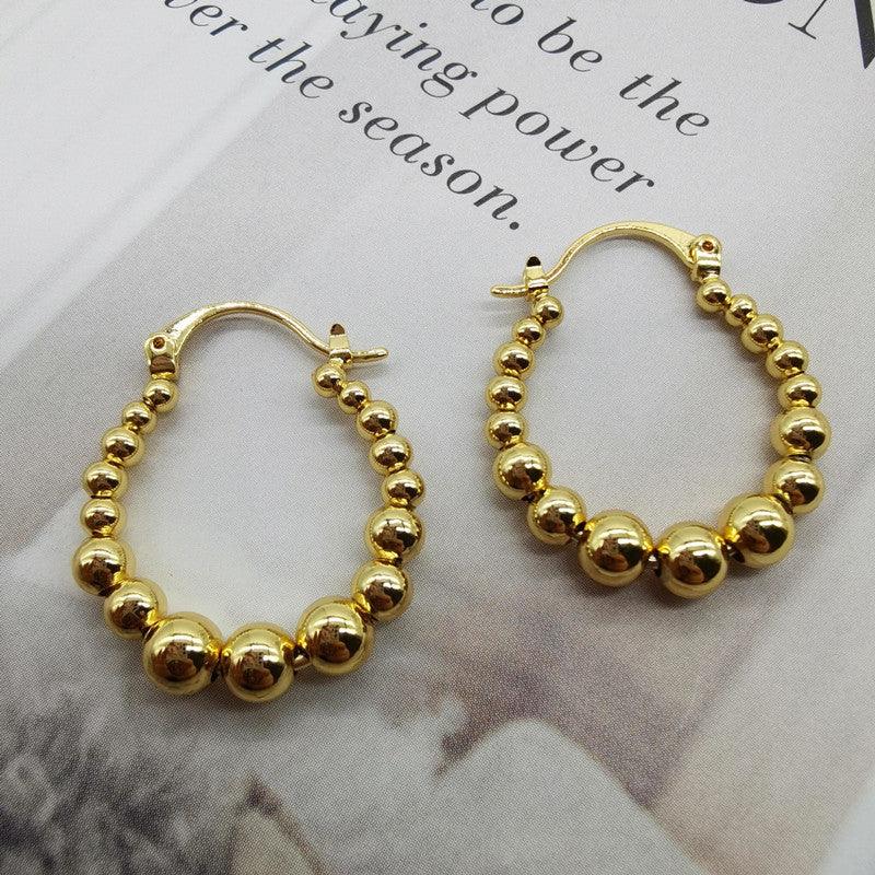 Gold Ball Hoop Earrings Beaded Circle Ear Clip