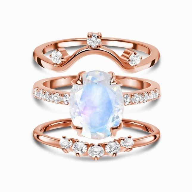 Sterling Silver Multilayer Moonstone Rose Gold Ring Women