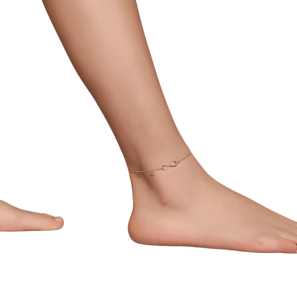 Fusskettchen 925 Silber – flaches Unendlichkeitssymbol, klar geführt