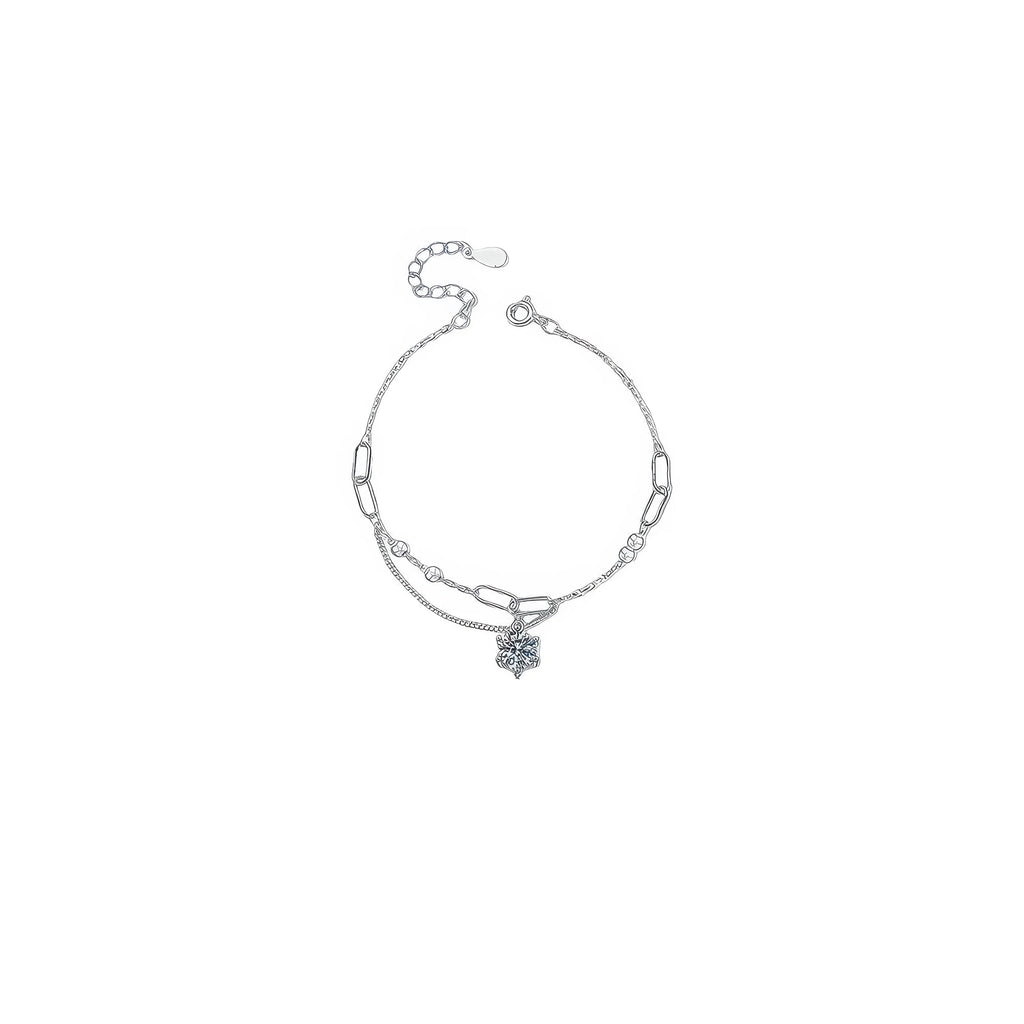 Freigestelltes 925 Silber Armband – schlichte Doppelstruktur mit funkelndem Stein, verstellbar