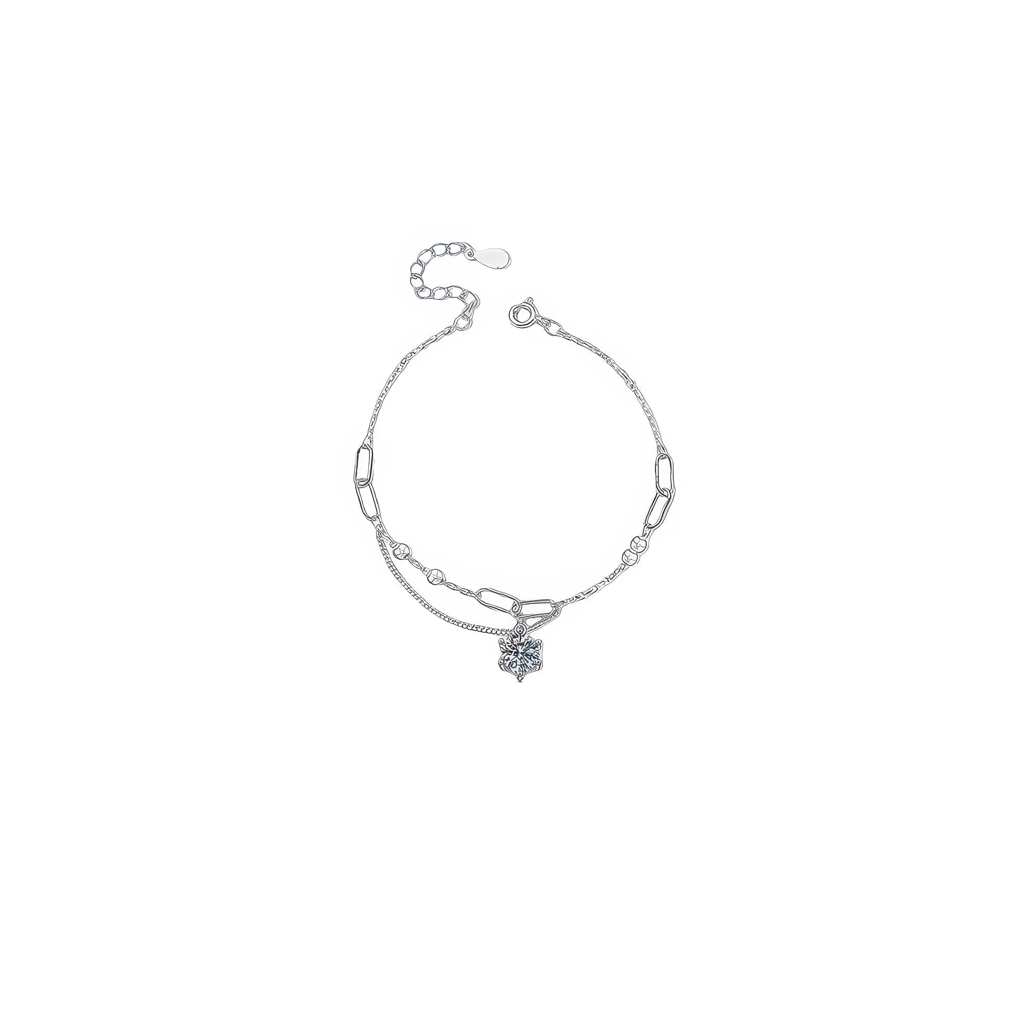 Freigestelltes 925 Silber Armband – schlichte Doppelstruktur mit funkelndem Stein, verstellbar