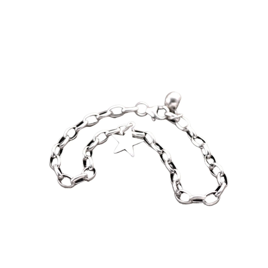 Minimalistisches 925 Silber Armband – Vintage-inspirierte Gliederkette mit feinem Sternanhänger für moderne Looks