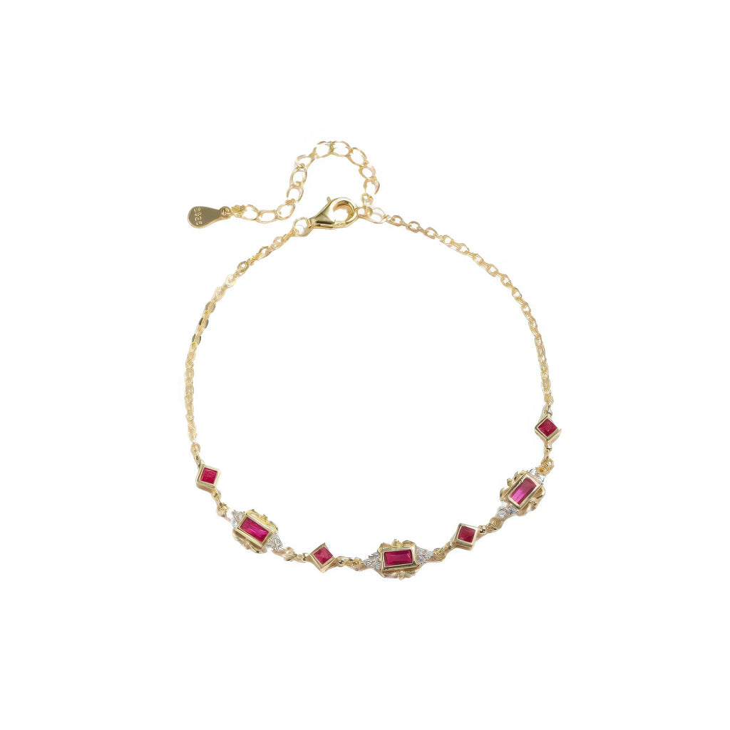 Elegantes 925 Sterling Silber Armband – klassisches Retro-Design, hochwertiger Rubinbesatz, perfekte Ergänzung für Vintage-Looks