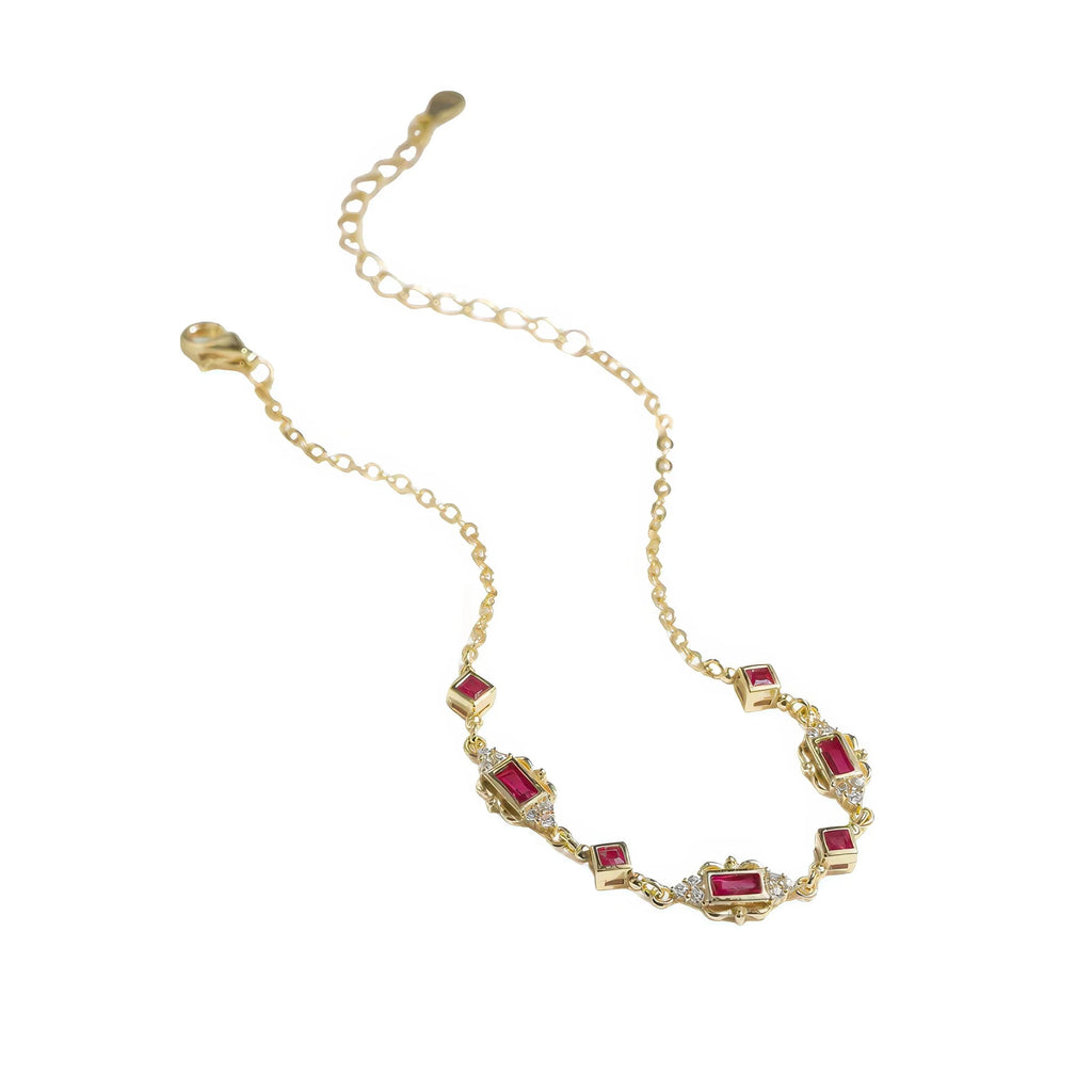 Feines 925 Silber Armband – Retro-inspiriertes Design, tiefrote synthetische Rubine, verstellbare Länge für perfekten Sitz