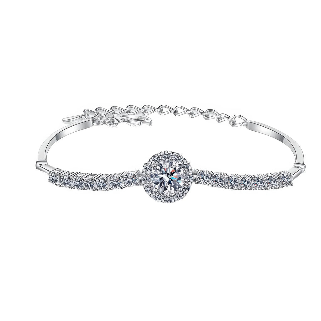 Elegantes 925 Sterling Silber Armband – funkelnder Moissanite-Stein, filigrane Kette, verlängerbar für perfekten Sitz