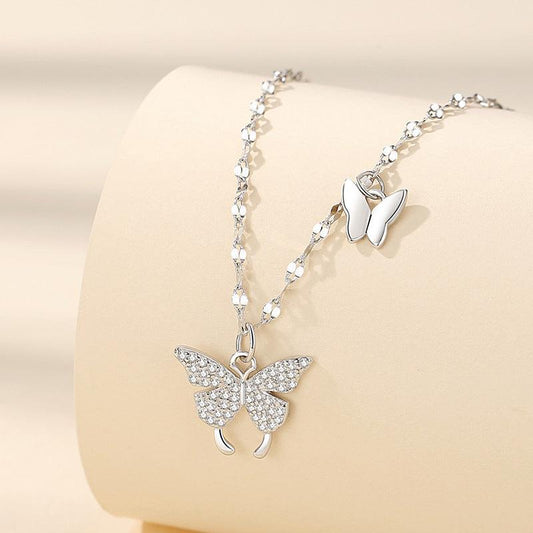 Pure Silver 999 Butterfly Sterling Silver Necklace Affordable Luxury Fashion Style