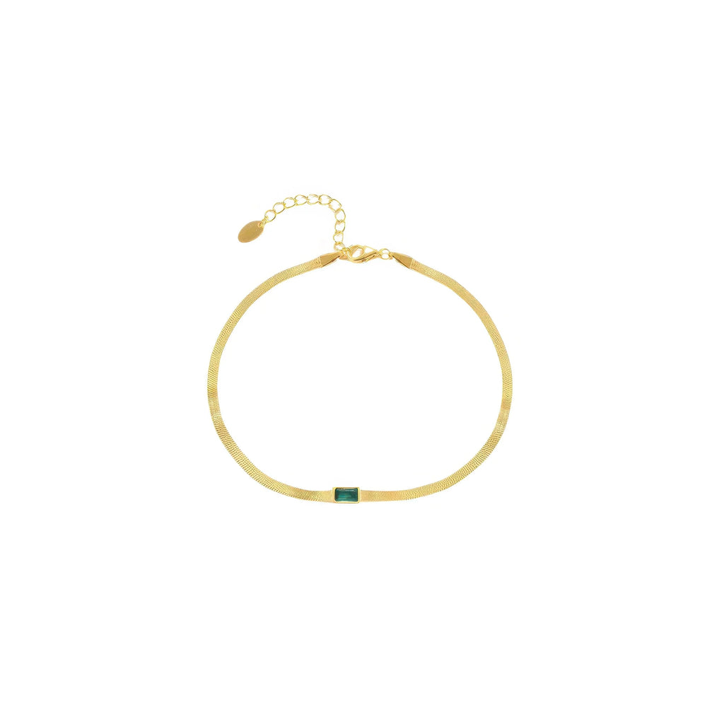 925 Silber Armband mit flachem Muster Edle Eleganz mit Smaragdgrünem Stein