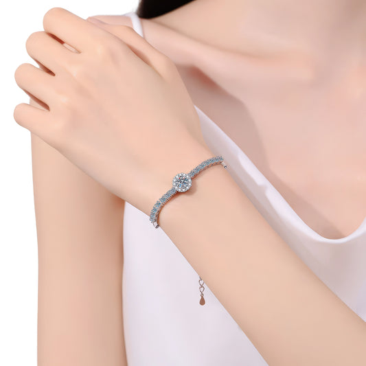 Filigranes 925 Silber Armband mit funkelndem Moissanite-Stein