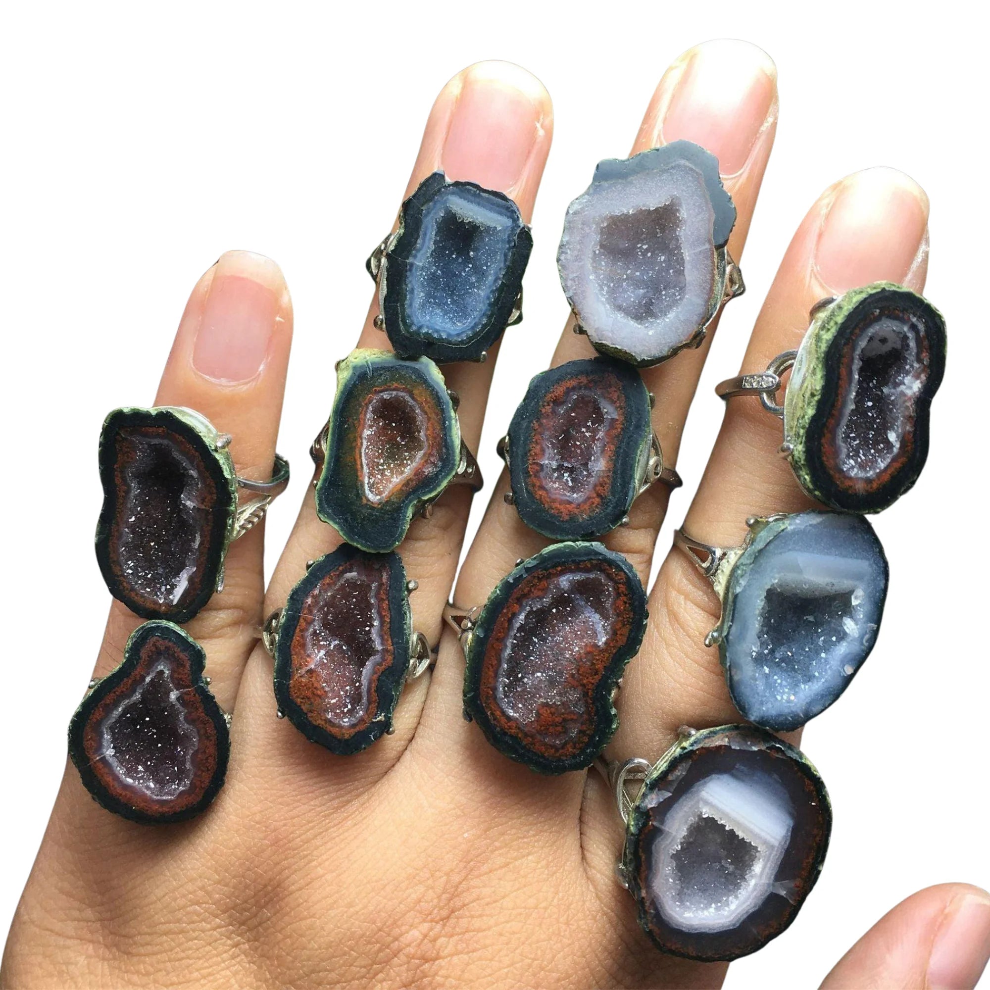 Naturinspirierter Ring mit Achatstein – offen, silberfarben, mit Tiefe