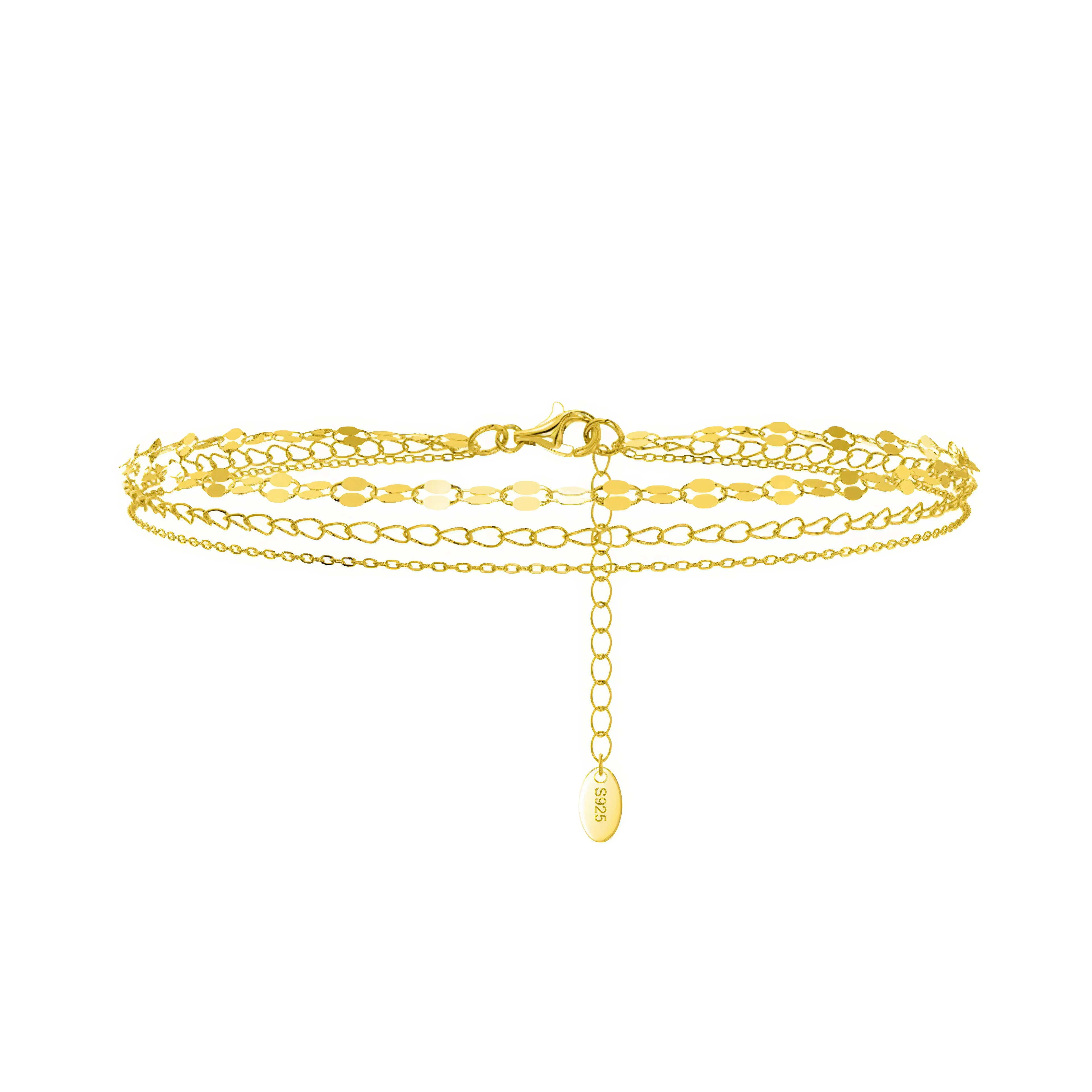 flache doppellagige fusskette gold 925 silber – struktur pur, ohne bewegung, minimalistisch