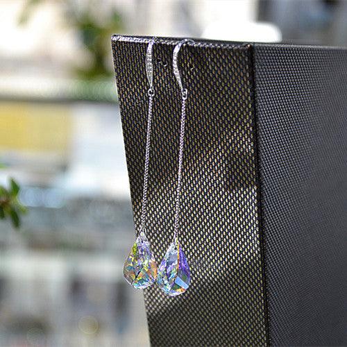 Sterling Silver Crystal Earrings Long Knob Drop