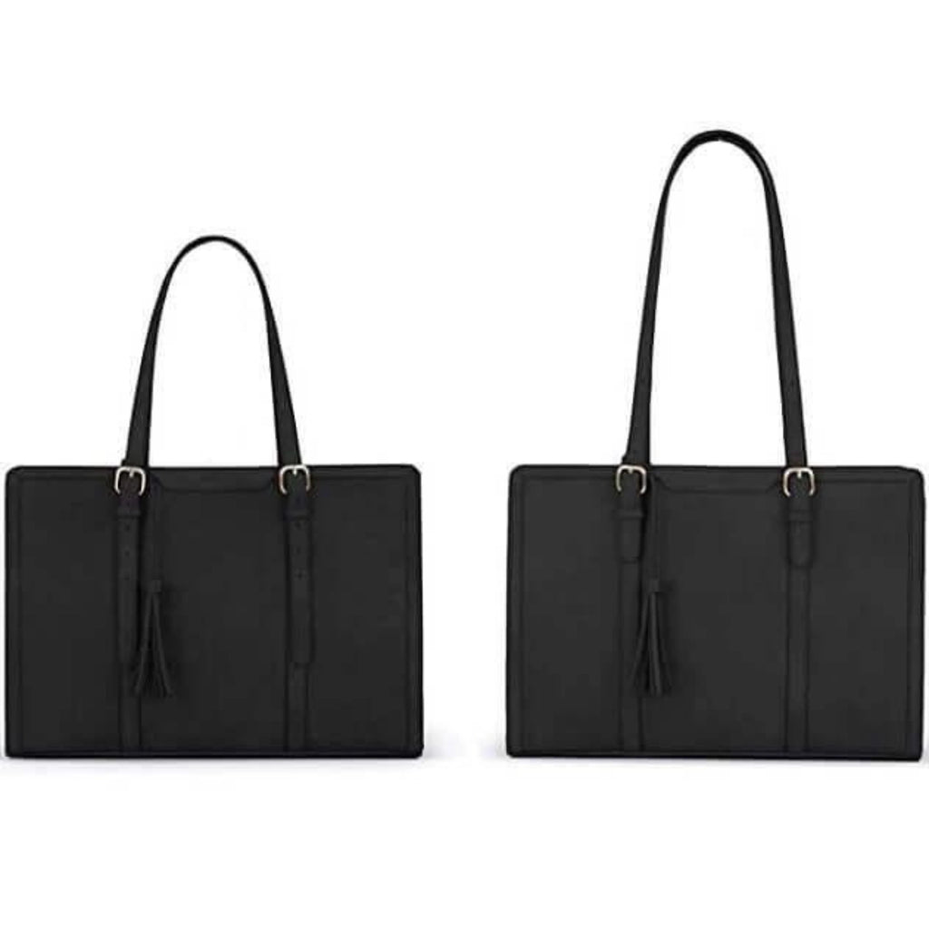 Zwei schwarze Business-Shopper mit langen Henkeln und Quaste