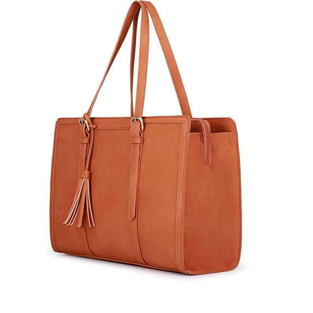 Braune Business-Tasche mit Reissverschluss, Quaste und viel Platz