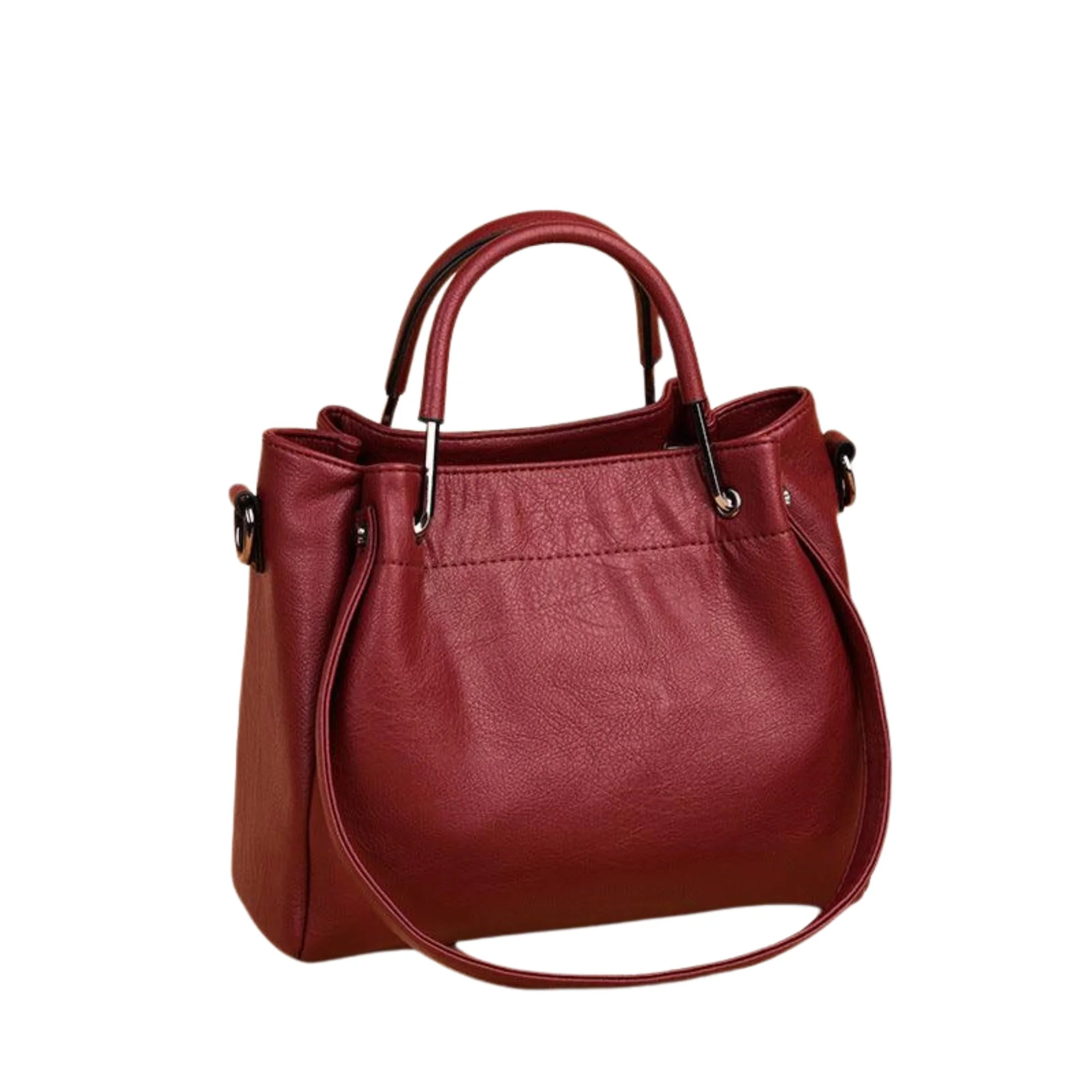 Weinrote Bucket-Tasche mit fester Silhouette, Softleder-Optik und kurzem Griff