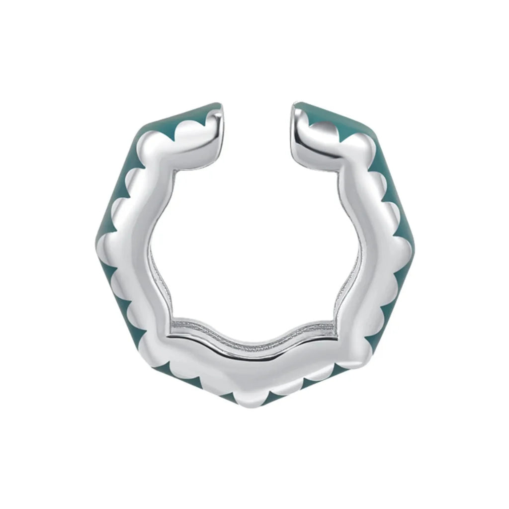 Design Ear Cuff Silber-Blaugrün – Einzelansicht, ohne Piercing